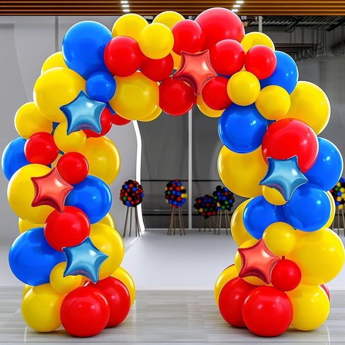 Red Yellow Blue Balloon Garland Arch Kit, 160Pcs Red Yellow Blue Latex Balloons with Star Foil Balloons for Baby Shower Bridal Shower Gender Reveal Birthday Party Decorations