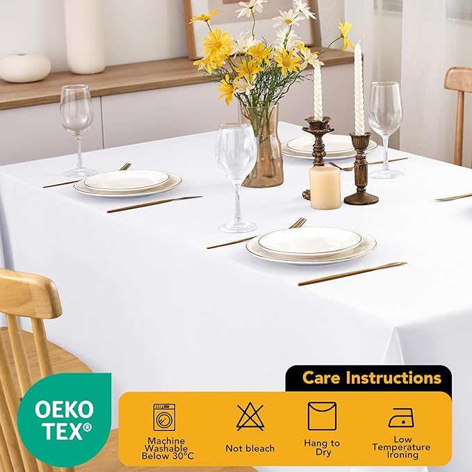 10-Pack White Tablecloths for Rectangle Tables, 70 x 108 Inches, Stain-Resistant Polyester Fabric for 6 Foot Tables - Washable Table Covers for Weddings, Banquets, Birthday Parties, Events