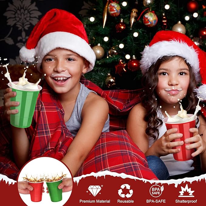 KesaPlan 100 PCS 16 OZ Plastic Cups, Christmas Party Cups Red and Green Cups Disposable Cups Bulk for Party Graduation Thanksgiving Wedding Birthday Halloween Family Gatherings Festive Celebrations