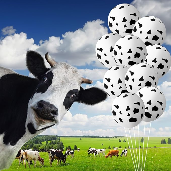 Cow Print Balloons, 30 Pcs Cute Cow Latex Balloons for Kids Party, Black White Western Cowboy Cowgirl Balloons for Boys Girls Farm Theme First Rodeo Birthday Baby Shower Party Decorations Supplies