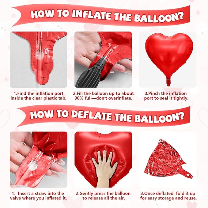 Red Black Heart Balloons, 10 Pcs Metallic Heart Shaped Balloon, 18 Inch Red and Black Foil Balloons Helium for Engagement Brithday Bridal Baby Shower Wedding Engagement Valentines Party Decorations