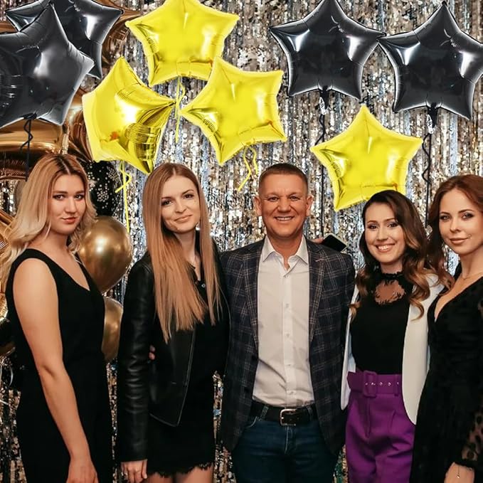 TONIFUL 30Pcs 18 Inch Large Black Gold Star Shape Foil Balloons Big Stars Helium Mylar Ballons for Birthday Wedding Baby Shower Anniversary Engagement Party Decorations Supplies