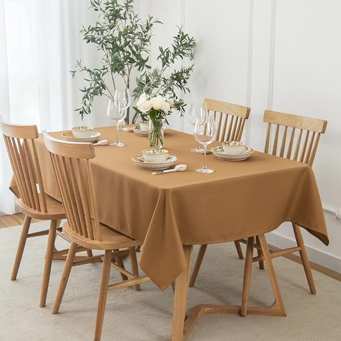 maxmill Square Harvest Tablecloth Water Resistance Antiwrinkle Spill Proof Textured Table Cloth Decorative Fabric Table Cover for Fall Harvest Thanksgiving Parties Dinner, 70 x 70 Inch, Amber Bronze