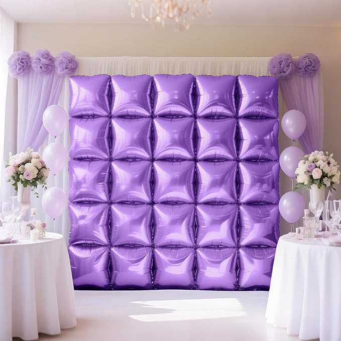 NISOCY 25PCS Purple Square Foil Balloons Wall Backdrop Double Sided Light Purple Balloons Tunnel Arch Kit for Baby Shower Birthday Wedding Easter Party Decoration