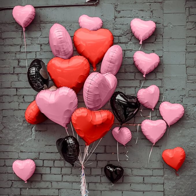 Black and Pink Heart Balloons, 19PCS Light Pink and Red Black Heart Shape Balloon, 18Inch with 10Inch Red Pink Black Helium Foil Love Balloon for Birthday Baby Shower Wedding Theme Party Decor
