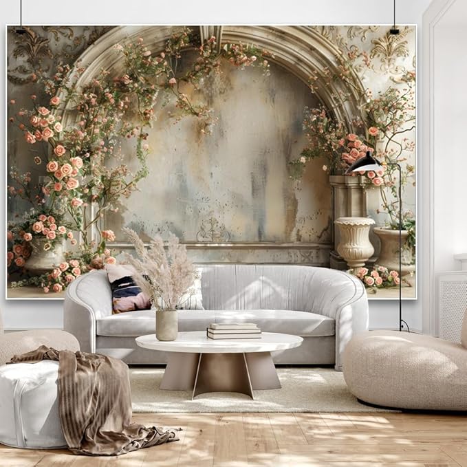 12x6ft Vintage Pink Roses Backdrops for Photoshoot Medieval Building Wall Spring Flower Photography Background for Wedding Bridal Shower Birthday Mothers Day Womens Day Girl Women Portrait