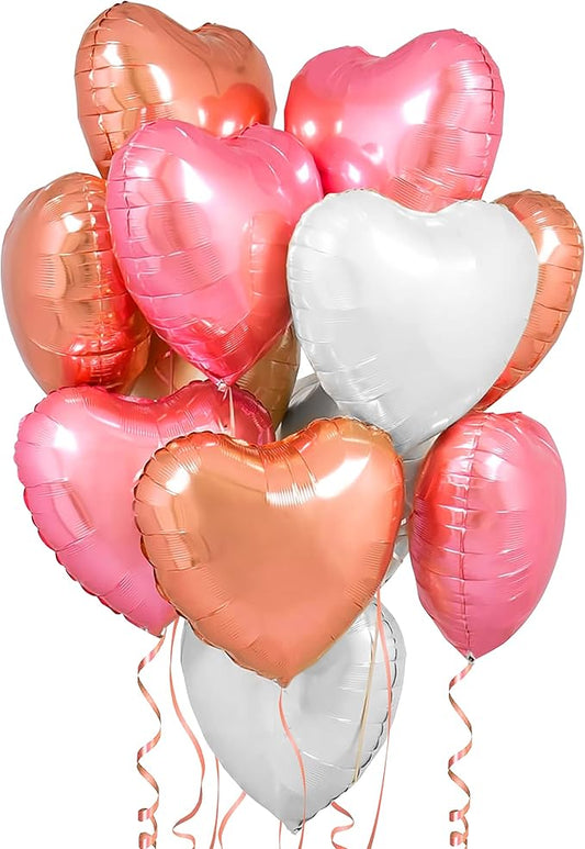 KatchOn Rose Gold, Pink White Heart Balloons - 18 Inch, Pack of 12 | Heart Shaped Balloons for Baby Shower, Birthday Decorations, Anniversary and Wedding Party Decorations