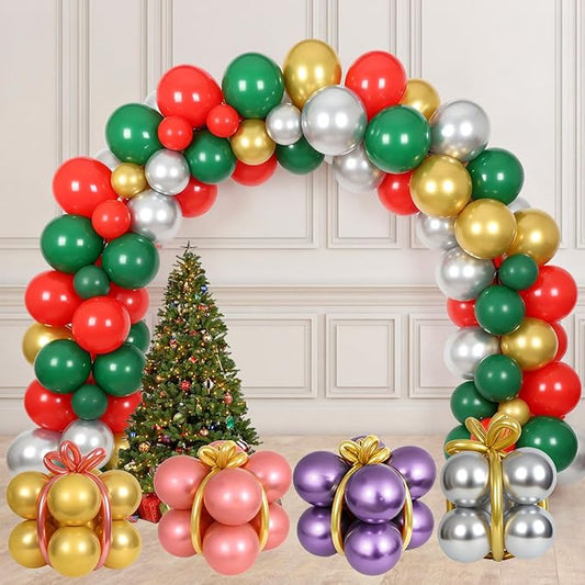 110 PCS Christmas Balloon Arch Garland Kit, Xmas Red Green White Gold Purple Silver Rose Latex Balloons for New Year Winter Holiday Birthday Party Decorations