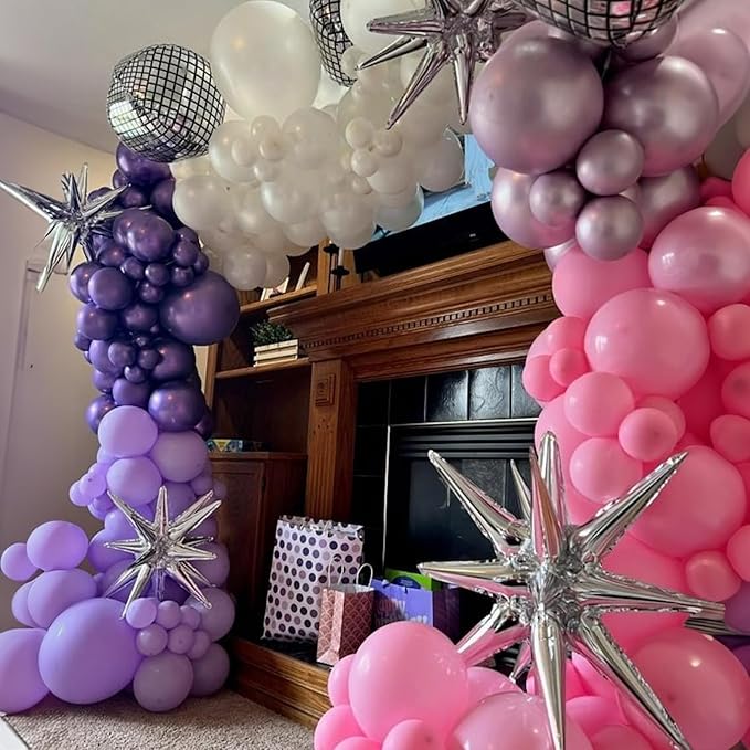 Togvu Purple Pink Balloons, 60 Packs 12 Inch Metallic Purple Pink Confetti Balloons, Lavender and Light Pink Latex Balloons with Ribbon for Girls Women Birthday Wedding Baby Shower Party Decoration