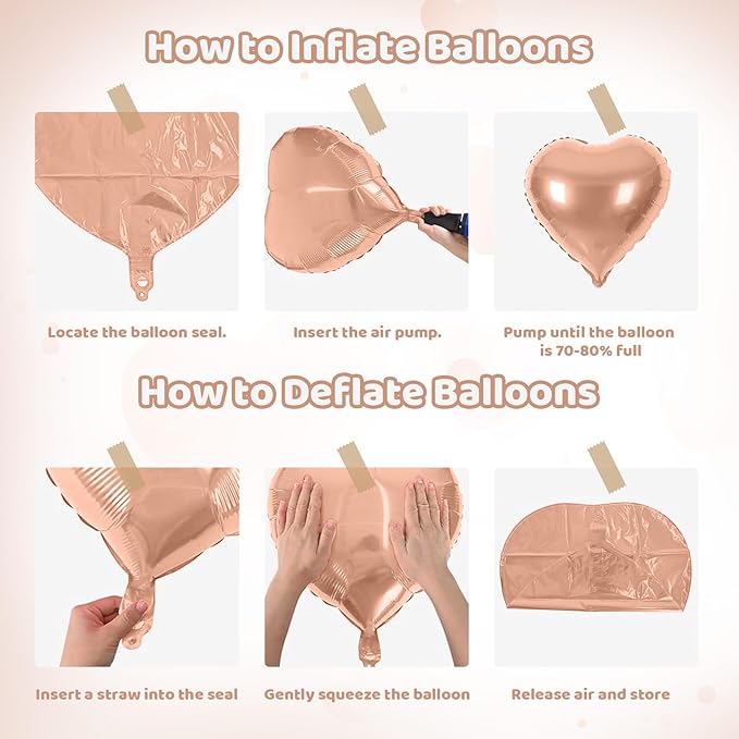Rose Gold Heart Balloons, Heart Shaped Ballons, 20 Pcs 5/10/18 inch Rose Gold Foil Love Balloons for Valentine's Day Decorations Wedding Engagement Bridal Showers Anniversary Celebrations