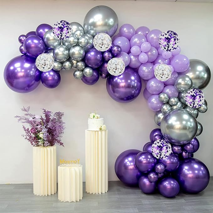 Purple Balloons Set 60 Pcs Dark Purple and Silver Balloons 12 Inch Royal Purple Metallic Silver Confetti Balloon for Girls Women Butterfly Retirement Wedding Bridal Shower Birthday Party Decorations
