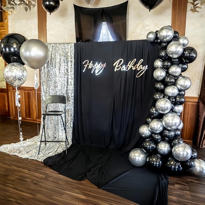 Black and Silver Balloons, 12 Inch Metallic Chrome Black Silver Confetti Latex Helium Balloons for Men Boys Birthday Baby Shower Wedding Engagement Halloween New Year Bachelorette Party Decorations