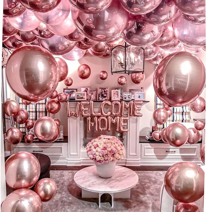 6 Pack Rose Gold 22 Inch 4D Foil Balloons Big 360 Degree Round Sephere Mylar Balloons Mirror Finish Metallic Balloons for Wedding,Birthday,Bachelorette,Baby Shower Decorations Party Supplies