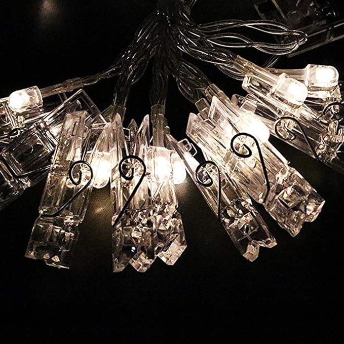 Dopheuor Photo Clip String Lights LED Fairy Clip String Lights Hanging Photo Pictures Battery Operated for Gifts Patio Christmas Bedroom Wedding Birthday Party Halloween Festival Decor (no Battery)