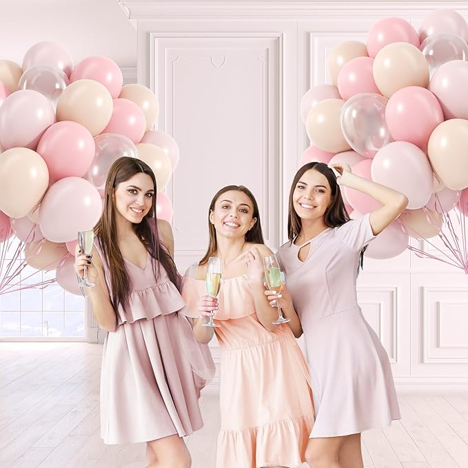 60pcs Light Pink Balloons 12inch with Pastel Pink Nude Clear Balloons for Gender Reveal Baby Shower Birthday Party Decorations