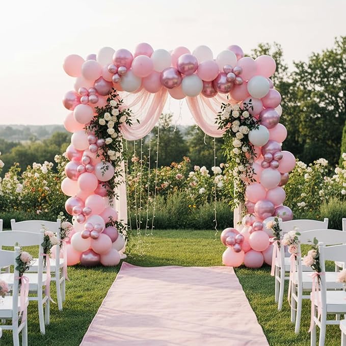 Pink Balloons Set, 12 Inch Metallic Light Baby Pink and White Balloon, Pearlpink Ivory Latex Balloons for Girls Women Birthday Baby Shower Wedding Valentine Bachelorette Easter Christmas Party Decor