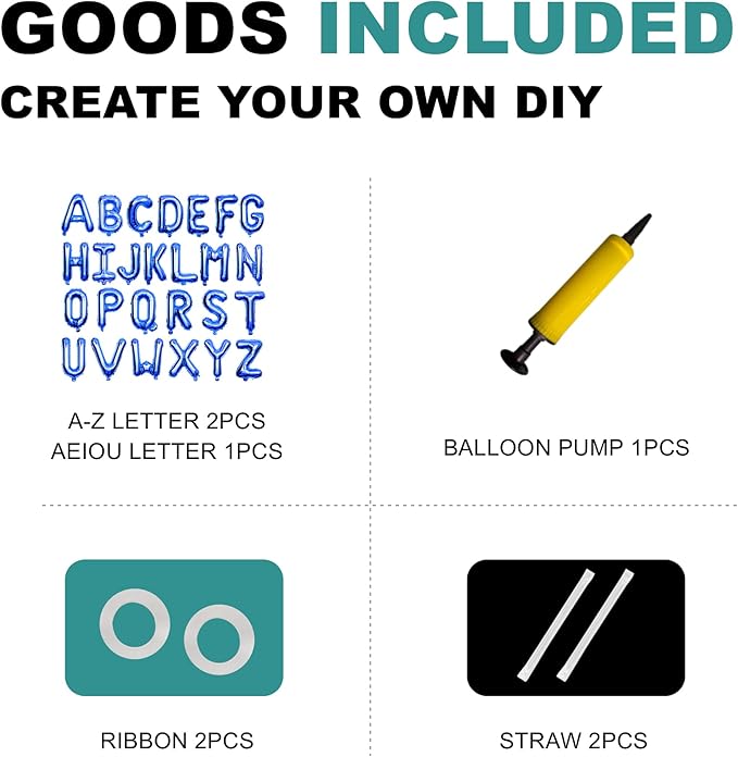 58 PCS Letter Balloons Alphabet Letters 2 Sets A- Z & 1 Sets AEIOU 16 - Inch Mylar Foil Balloons Set for Wedding/Birthdays/Annivs/Grads party Decoration Banner Custom Phrase（blue）