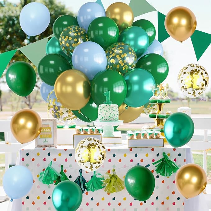 Green Balloons Set 12 Inch Dark Green Gold Balloons 35 Pcs Metallic Green Macaron Blue Balloons Set Jungle Safari Dinosaur Theme Balloon for Boys Men Wedding Baby Shower Birthday Party Decorations