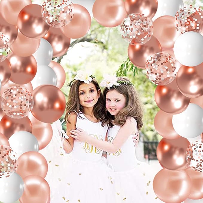 Zesliwy Rose Gold Confetti Balloons, 50 Pack 12 inch White and Rose Gold Latex Balloons with 33 Feet Rose Gold Ribbon for Birthday Party Wedding Graduation Bridal Shower Decorations.…