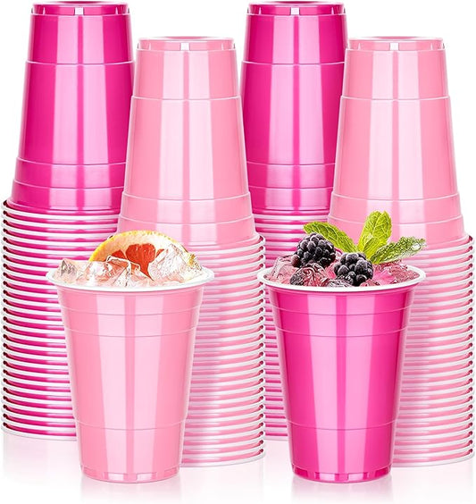 KesaPlan 100 PCS 16 OZ Plastic Cups Party Cups Pink and Hot Pink Cups Disposable Cups Bulk for Party Graduation Thanksgiving Wedding Birthday Christmas Halloween Family Gatherings Festive Celebrations