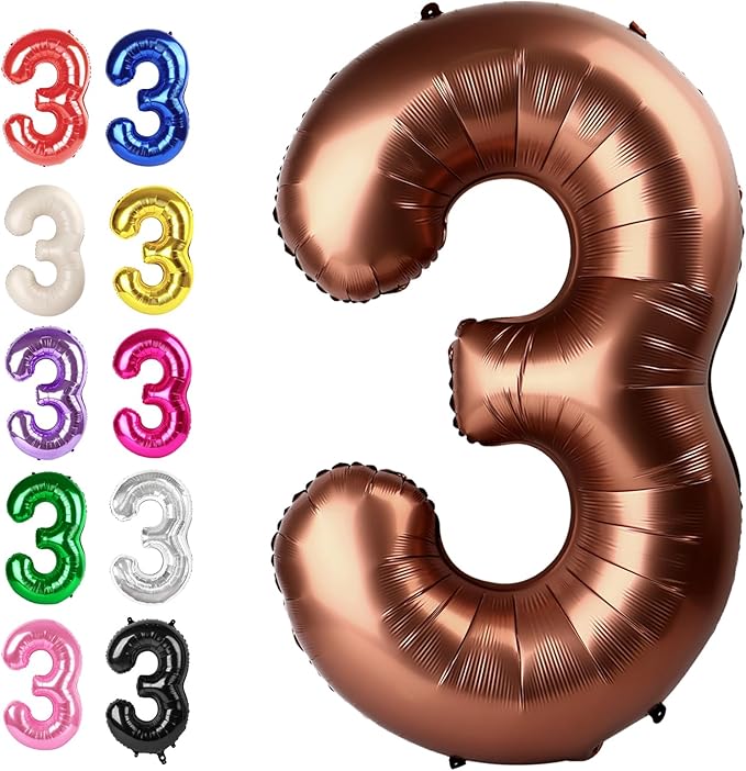 Large 40 Inch Coffee Brown 3 Number Balloon, 3 13 23 30 33 36 38 Dark Brown Birthday Party Decorations, Numbers Three Foil Balloons for Anniversary Party Graduations Celebration Supplies