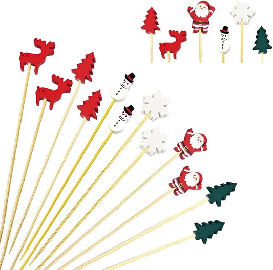 100 Pcs Christmas Cocktail Picks,Holiday Toothpicks for Appetizers,Cocktail Toothpicks for Christmas Themed Party Supplies,Christmas Theme Toothpicks
