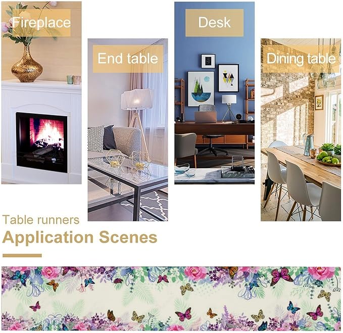 Butterfly Table Runner, Wildflowers Floral Butterfly Table Decoration Seasonal Summer Home Kitchen Dining Table Indoor Outdoor Farmhouse Decor 13x70 in