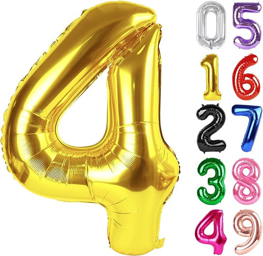 Gold Number 4 Balloon 40 Inch, 4th Birthday Party Decorations for Children, Giant 4 Foil Balloon for Party Supplies