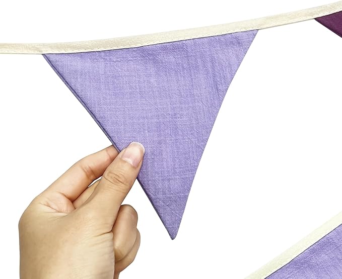 2 Sets of Gradient Purple Nursery Garland 24Pcs Purple Fabric Linen Pennant Banner Flags Triangle Streamers for Kids Dorm Room Decor Girls Lavender Birthday Baby Shower Boho Wedding Party Decorations