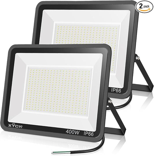 2pack 400W LED Flood Lights Outdoor, 5000K Daylight White 50000LM Super Bright LED Arena Lights 100-277V IP66 Waterproof Commercial Lighting for Sports, Fields, Stadiums