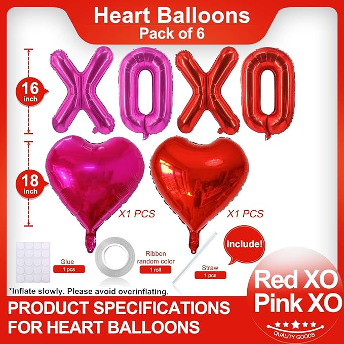 XOXO Balloons Red Pink XOXO Heart Balloons Valentines Day Decorations for for Valentines Day Bridal Shower Wedding Romantic Special Night Party Supplies Decorations