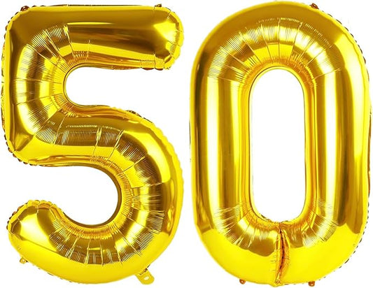 Gold Number 50 Balloon 40 Inch, 50th Birthday Party Decorations for Children, Giant 50 Foil Balloon for Party Supplies
