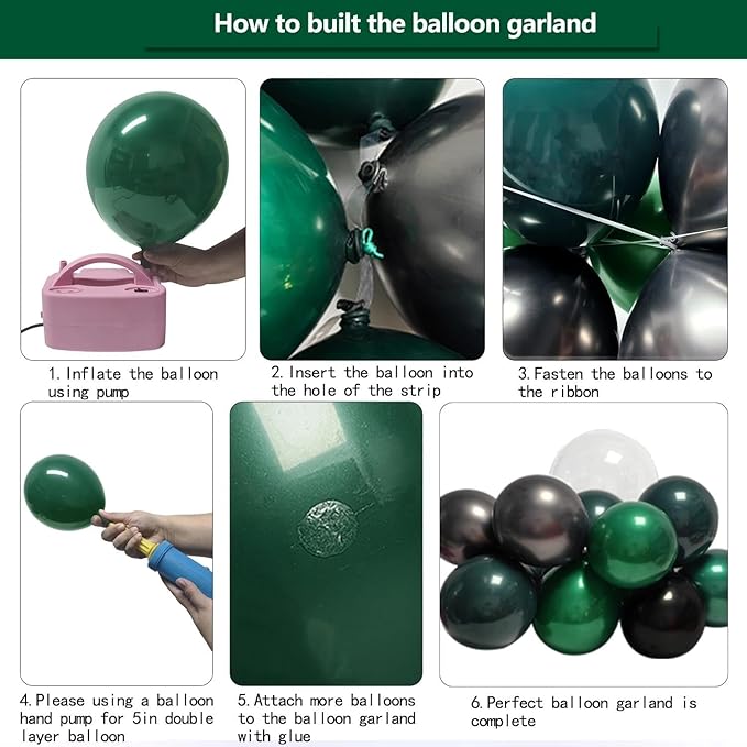Black Green Balloon Garland Double Stuffed Dark Emerald Green Balloons Clear Bobo Metallic Black Balloon Arch Kit for Birthday Halloween Bridal Shower Christmas New Year Party Decorations
