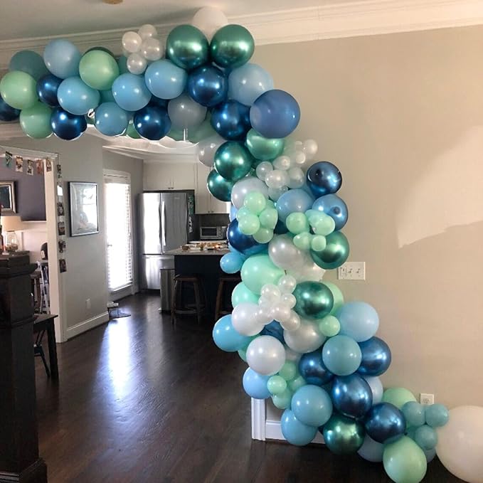 Blue Green Teal Balloons 60 Pcs Ocean Blue Green Pearl White Balloons 12 Inch Under the Sea Shark Whale Underwater World Theme Balloon Set for Boys Baby Shower Gender Reveal Birthday Party Decorations