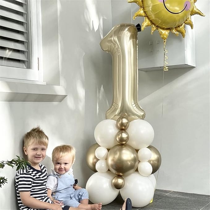 Champagne Gold Foil Balloon Number 4, 40'' Giant Self Inflating Number Balloons Set 0-9, Large Light Gold Number 4 Helium Balloon for Girls Boys 4th Birthday Anniversary Party Decorations Supplies