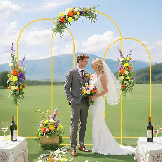 Arch Backdrop Stand and Cover Set 4&5&6ft Beige Arch Cover Set of 3 Metal Arches Backdrop Stand Wedding Arched Frame Gold Arched Backdrops Stand with Covers for Wedding Party Ceremony Decor