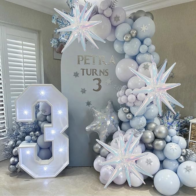 6PCS Iridescent Star Balloons, 22Inch Huge Iridescent Explosion Star Balloons Holographic Spike Cone Foil Balloon for Baby Shower Bridal Shower Wedding Winter Birthday Party Decorations