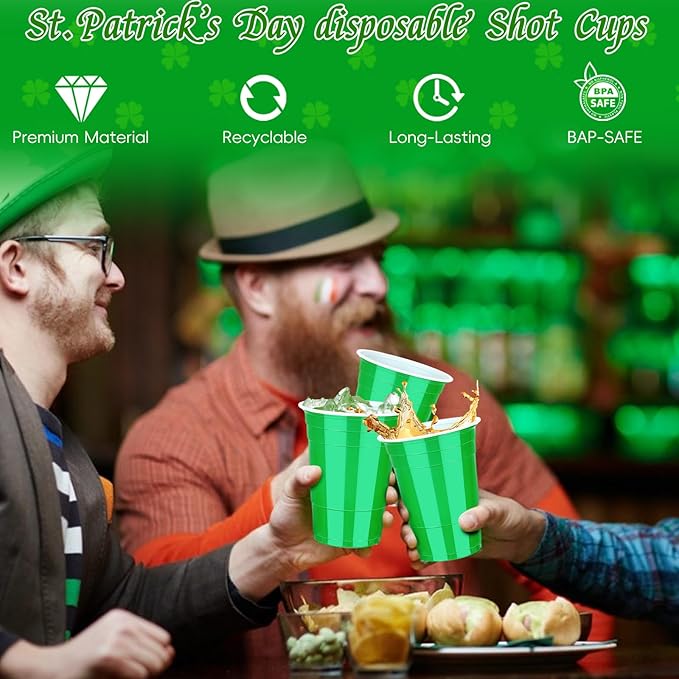 Dualshine 100 Pack Green Plastic Cups 16 oz,Disposable Cups for Party,Heavy Duty Drinking Cups, Graduation Shot Cup for Wedding Birthday Beer Taste Serving Snack Sample Tastings Barbecues Picnic