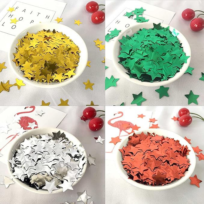 Silver Metallic Foil Star Confetti 0.78inch/2cm 8000PCS Table Confetti for Party Birthday Decoration or Filled Balloons