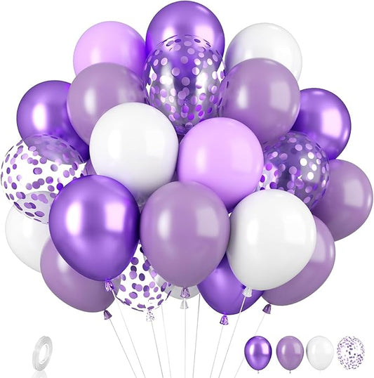 Purple and White Balloons, 35pcs Lavender Purple and White Balloon Latex Balloons Confetti Balloon for Birthday Baby Shower Wedding Graduation Party Decorations
