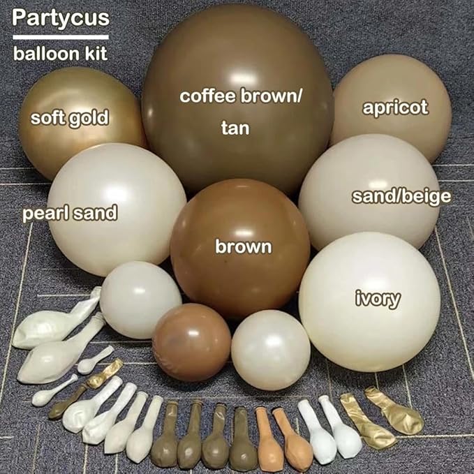 Brown Balloon Garland Arch Kit Double Stuffed, Pearl White Sand Tan Coffee Beige Apricot Ivory Gold Neutral Balloon for Boho Baby Shower Fall Birthday Wedding Thanksgiving Party Decoration