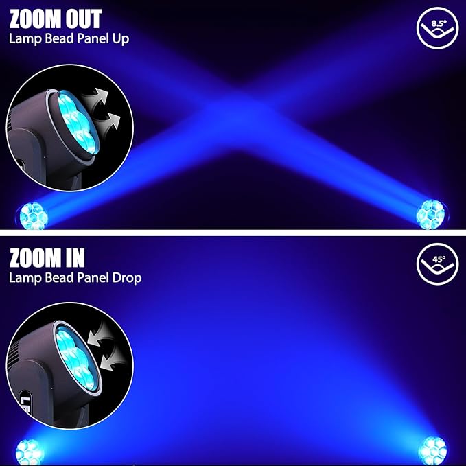 4PCS Moving Head Light 7x40W LED with Wash Beam Vortex Kaleidoscope Effect RGBW 4 in 1Color Bee Eye Focus DJ Light by DMX and Sound Activated Control for Concert Hall Theater Stage Lighting Effect