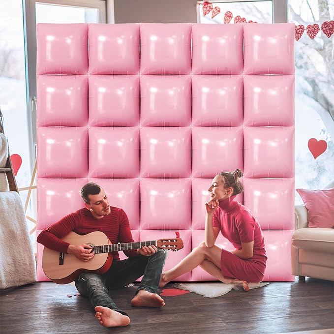 NISOCY 25PCS Pink Square Foil Balloons Wall Backdrop Double Sided Light Pink Balloon Tunnel Arch Kit for Birthday Baby Shower Gender Reveal Wedding Anniversary Valentines Easter Party Decorations
