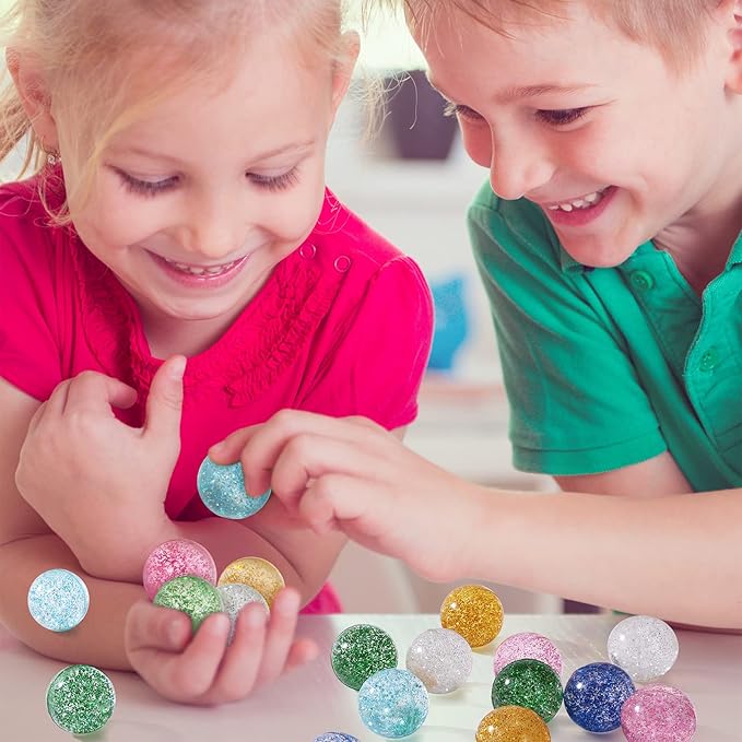 Ayfjovs 24PCS Glitter Bouncy Balls for Kids Party Favors, 32mm 6 Colors Rubber Bounce Balls Bulk, Easter Bag Filling, Easter Basket Stuffers