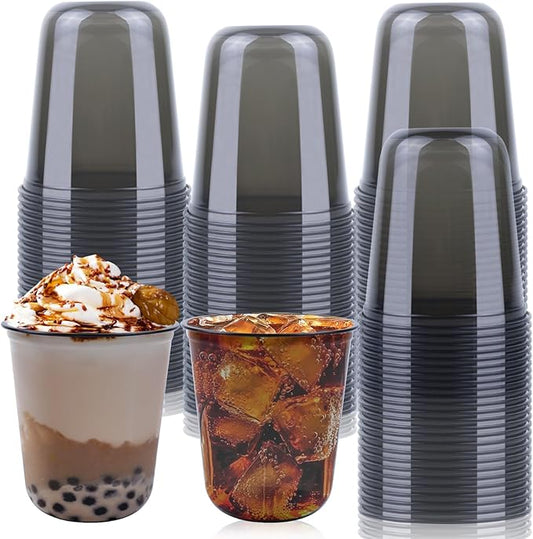100 Pcs Disposable Stemless Glasses 12oz Plastic Cups PET Disposable Drinking Cups Cold Party Plastic Wine Glasses Classic Cup for Birthday Wedding Cocktail Halloween Christmas Party Supplies (Black)