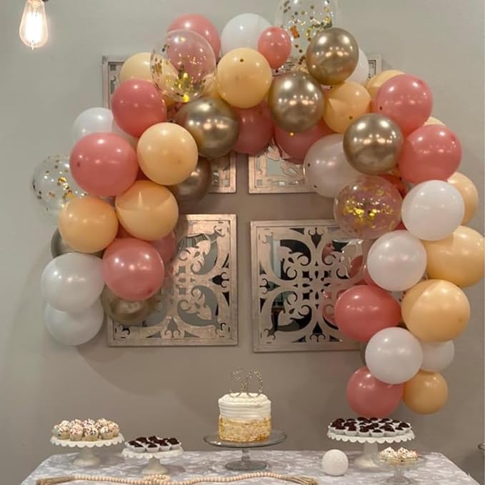 Blush Pink Balloon, 60 PCS 12 Inch Retro Pink Gold White Sand Nude Balloons Gold Confetti Latex Balloons for Girls Baby Shower Wedding Bridal Boho Birthday Party Decorations