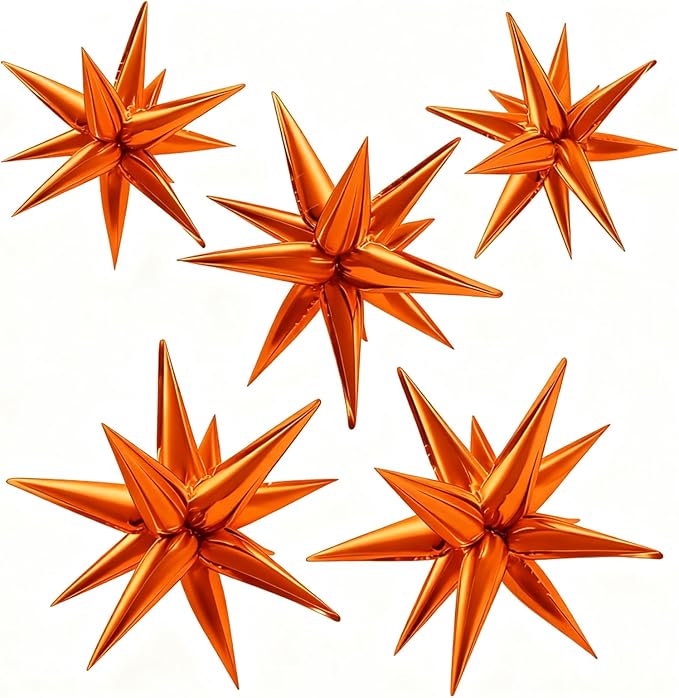 60Pcs Orange Star Balloons Foil Explosion Mylar Balloon 12 Point Spike Ballons Metallic Photo Backdrops for Christmas Halloween Thanksgiving Wedding Anniversary Birthday Fall Theme Party Decorations
