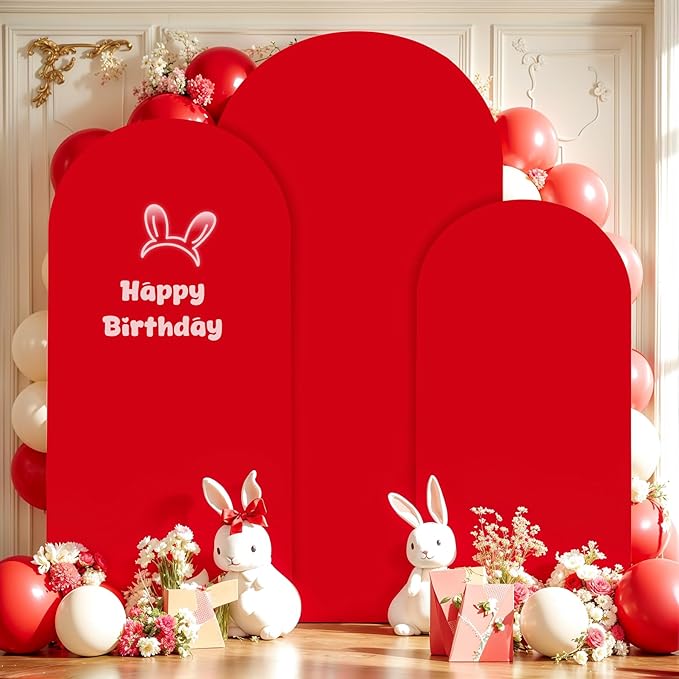 (7.2FT, 6.6FT, 6FT) Wedding Arch Cover Set of 3 Red Spandex Fitted for Round Top Chiara Backdrop Stand - Birthday Party Banquet Photo Background Decoration