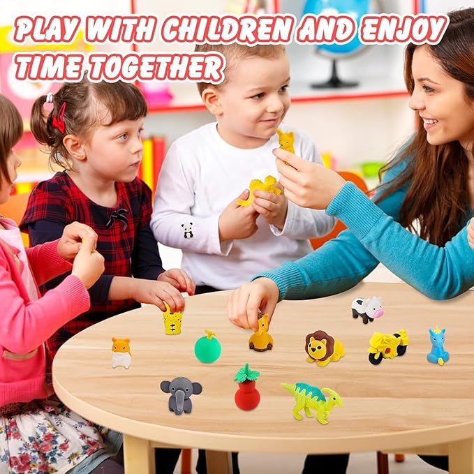 150Pcs Animal Erasers Kids Desk Pets Pencil Erasers 3D Puzzle Bulk Mini Animal Food Eraser Toys Fun Cute Eraser for Classroom Rewards, Game Prizes, Treasure Box, Easter Egg Fillers
