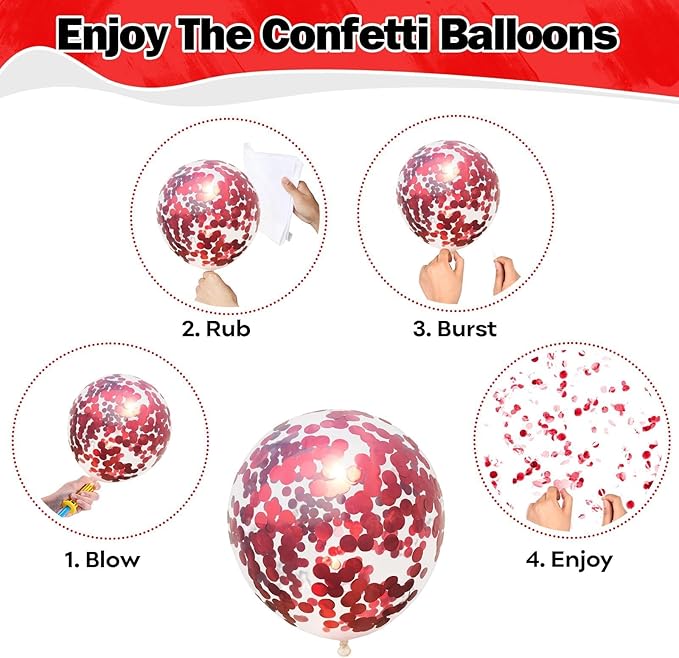Red Balloons Set 12 Inch Red and White Balloons 35 Pcs Metallic Red Confetti Balloon for Girls Women Valentines Engagement Wedding Confession Bachelorette Bridal Shower Birthday Party Decorations